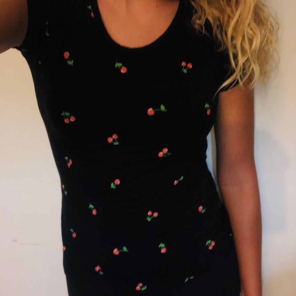 All-Over Cherry Pattern Black Tee